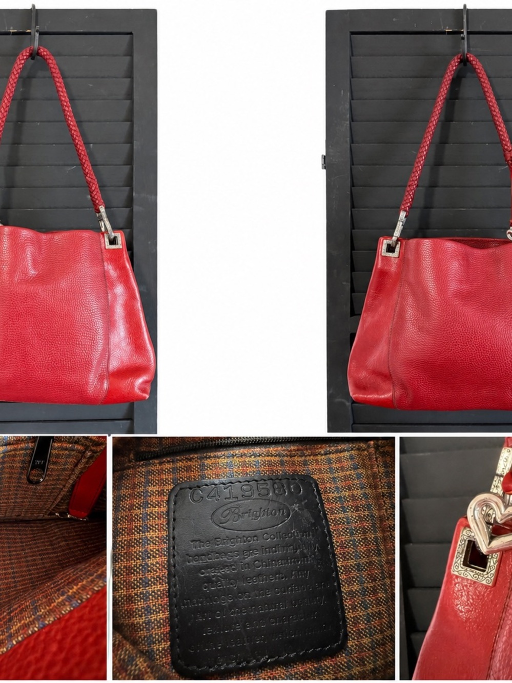 Brighton Red Pebbled Leather Shoulder Bag with Braided Strap